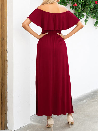 Off-Shoulder Slit Maxi Dress