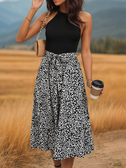 Perfee Leopard Halter Neck Midi Dress