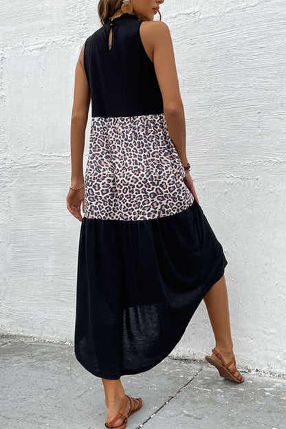 Perfee Leopard Contrast Sleeveless Maxi Dress