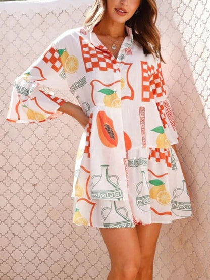 Printed Three-Quarter Sleeve Mini Dress