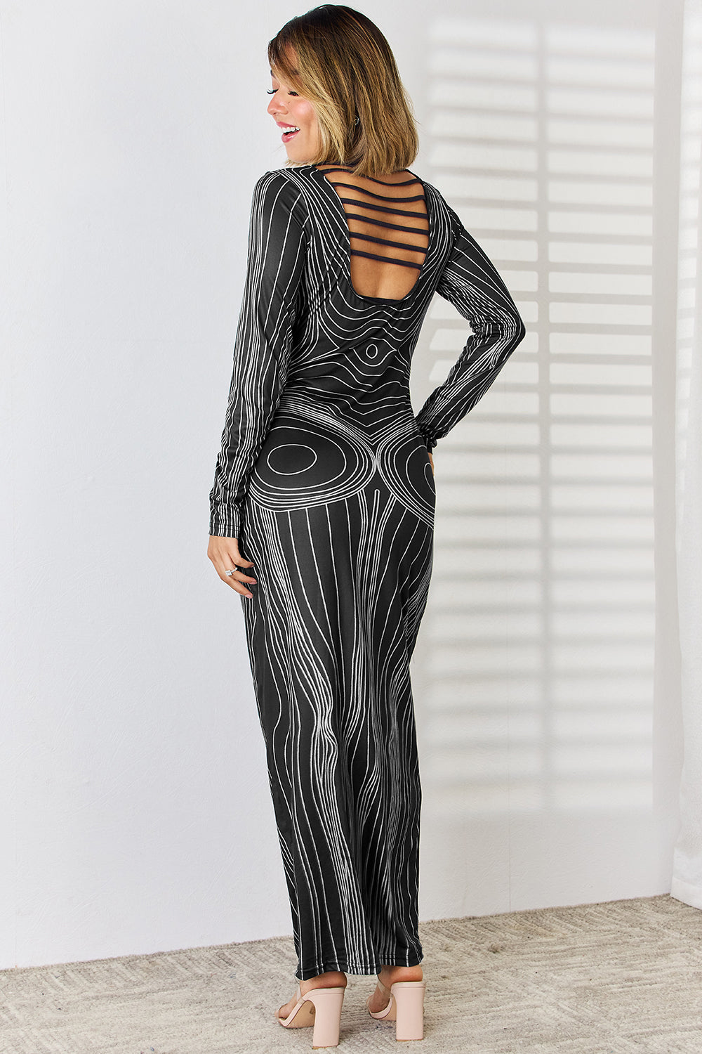 Cutout Round Neck Long Sleeve Maxi Dress