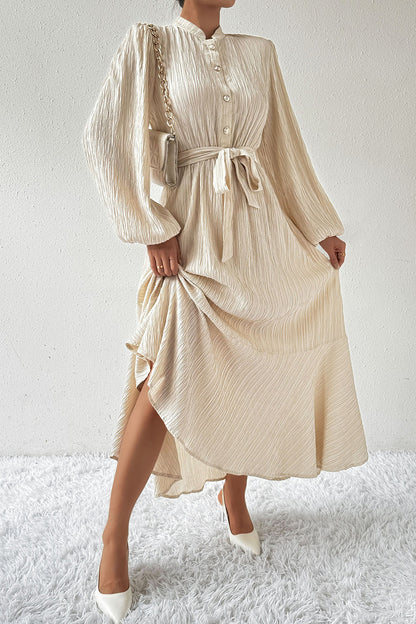 Honey Tied Button Up Balloon Sleeve Dress