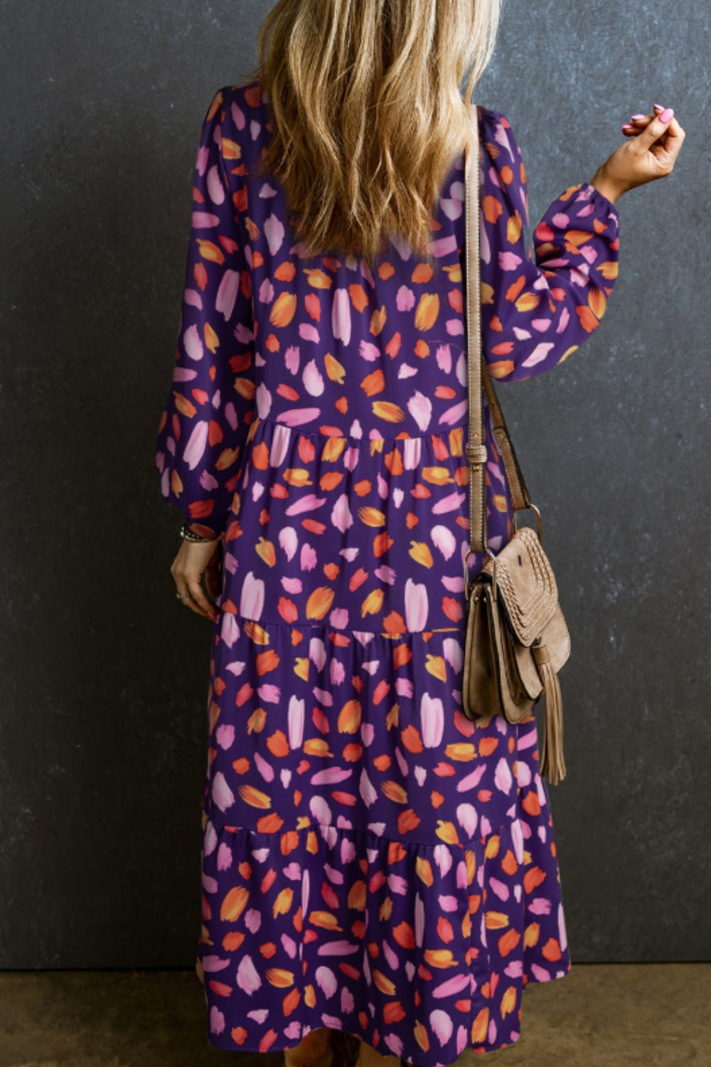 Printed Notched Long Sleeve Dress