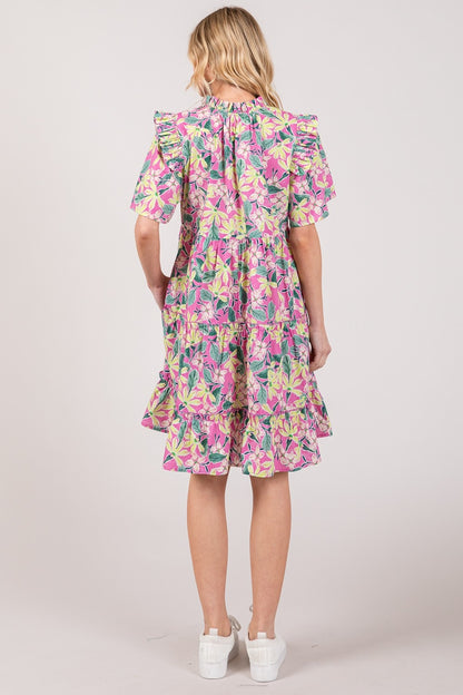 SAGE + FIG Floral Ruffle Short Sleeve Dress