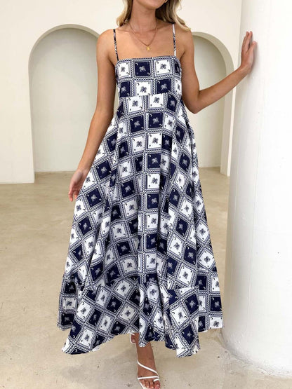 Printed Square Neck Midi Cami Dress