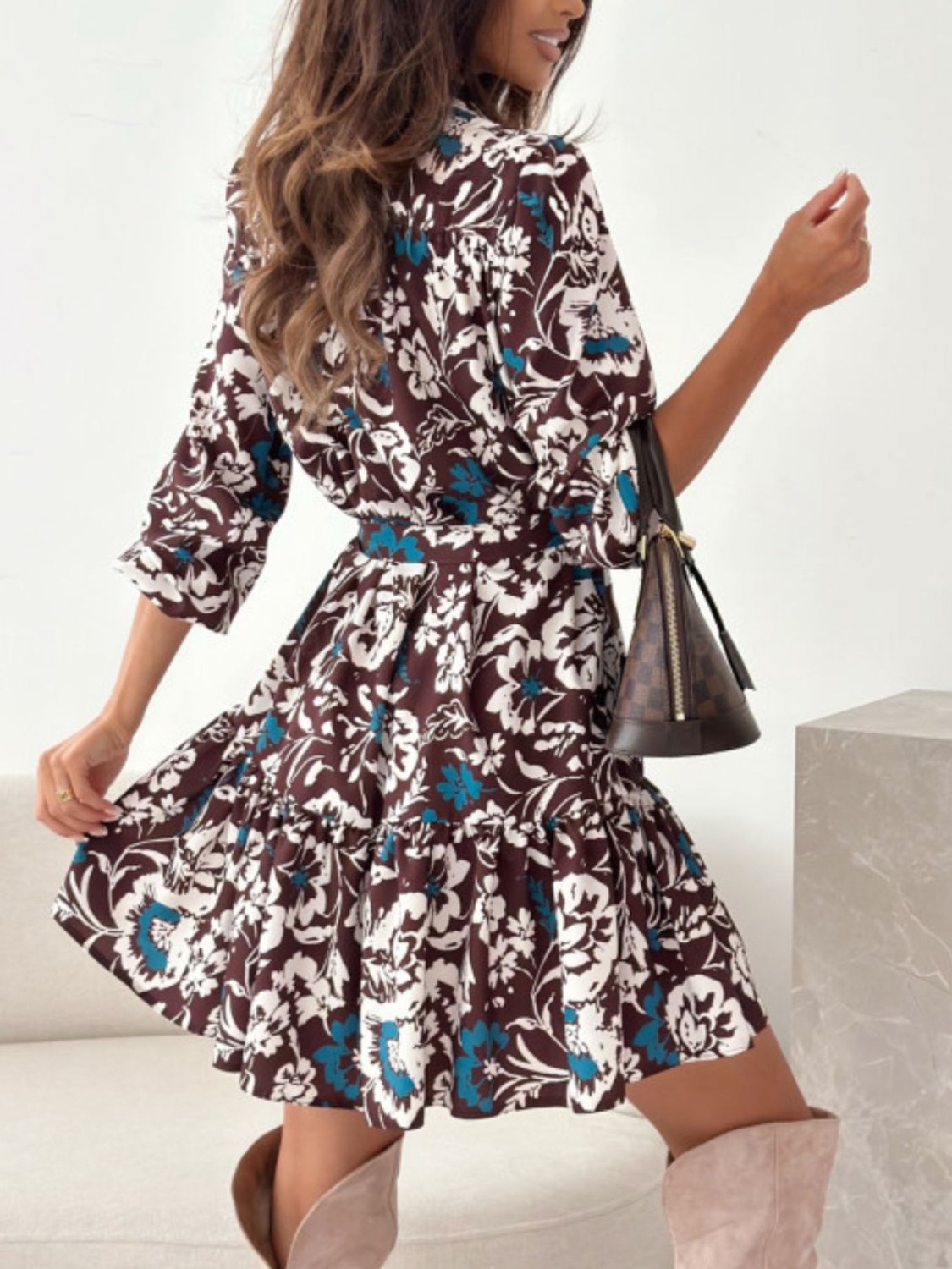 Ruffle Hem Floral Long Sleeve Dress