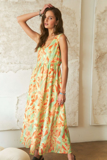 ADORA Abstract Floral V-Neck Maxi Dress