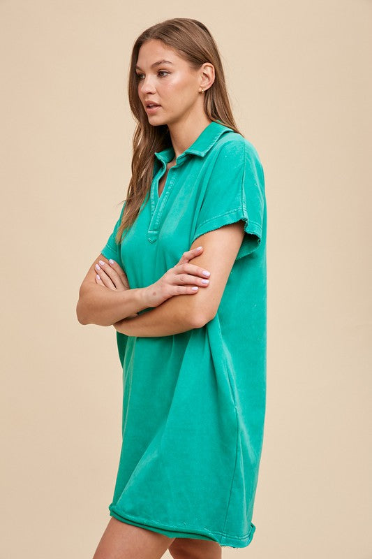 Annie Wear Mineral Washed Johnny Collar Short Sleeve Dress